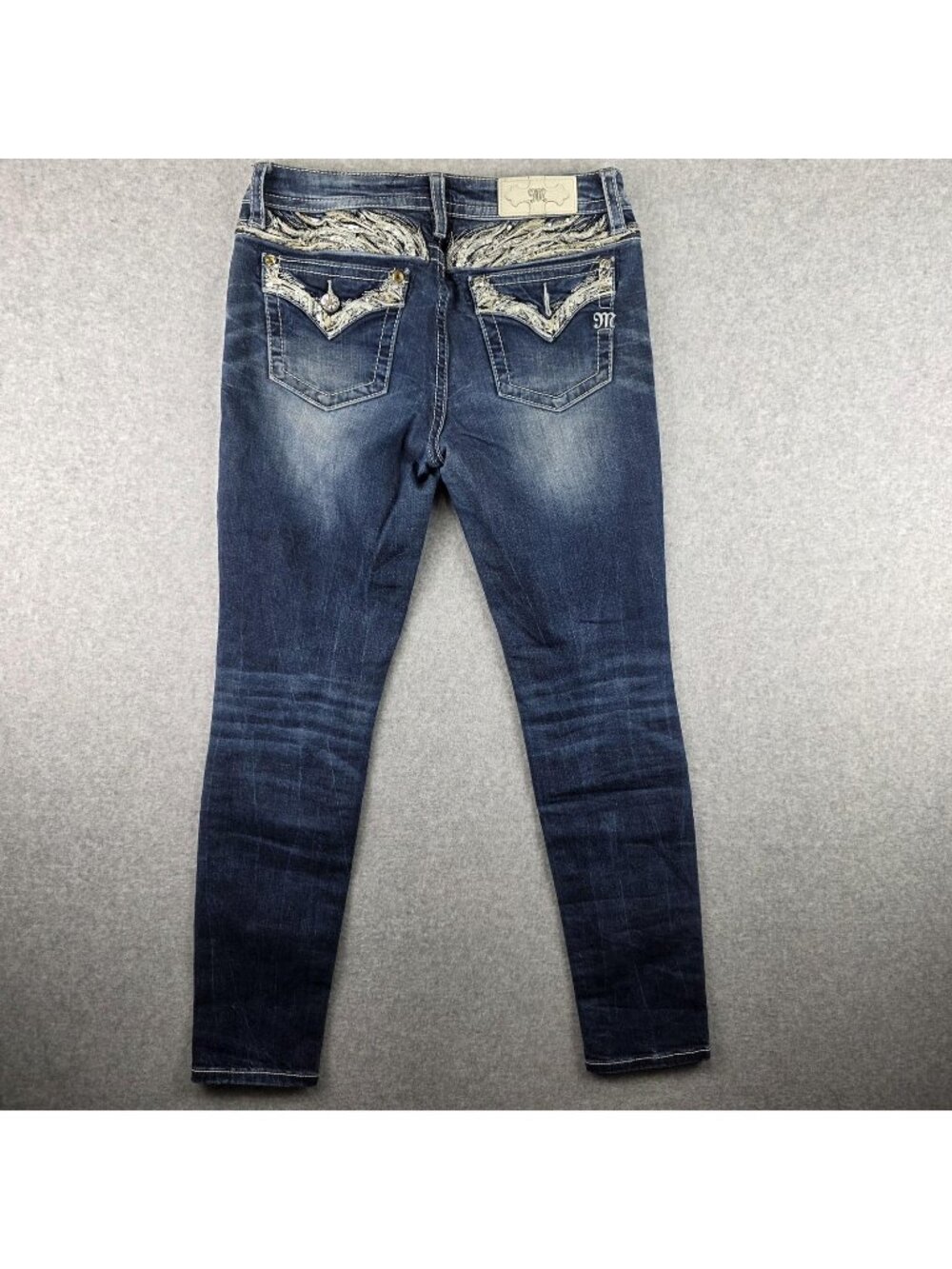 Miss Me Jeans Womens 29 Skinny Blue Mid Rise Stretch Embellished Dark Wash